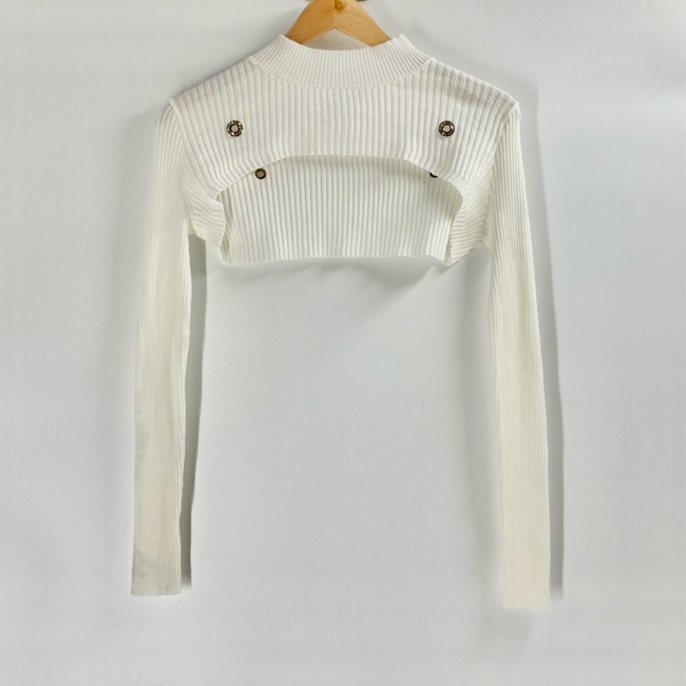 Klassy Kurvrz white rib knit mini crop Y2K sweater top